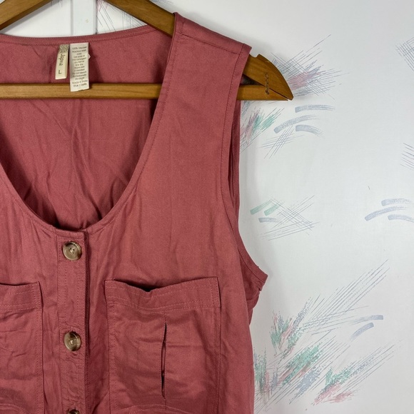 JAPNA Dark Rose Button Down Tank Top Tie Waist - Picture 2 of 7